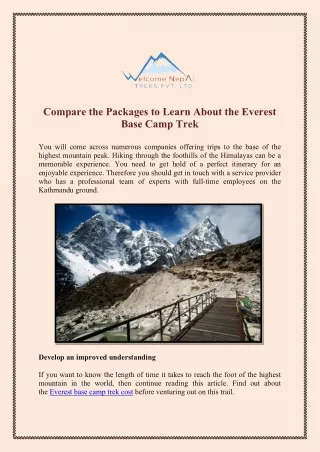 Compare The Packages To Learn About The Everest Base Camp Trek