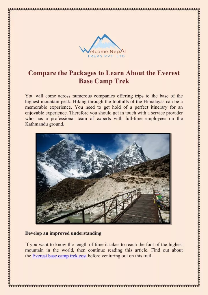 compare the packages to learn about the everest