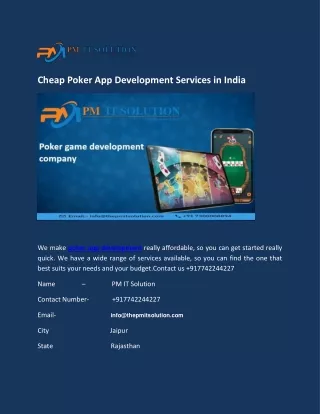 Cheap Poker App Development Services in India