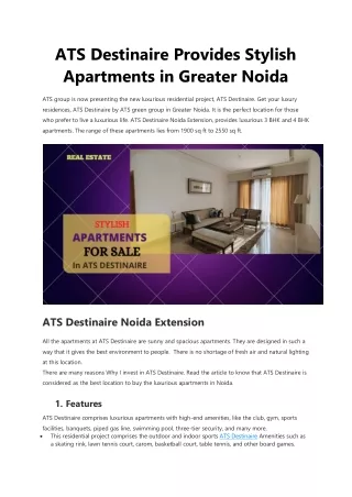 ATS Destinaire Provides Stylish Apartments in Greater Noida