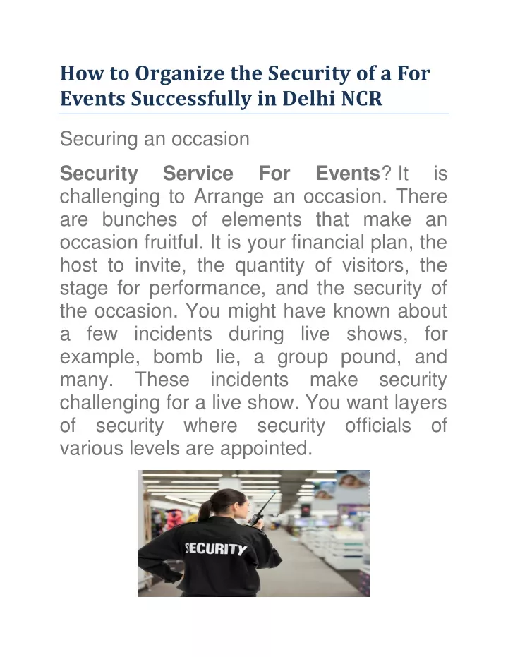 how to organize the security of a for events