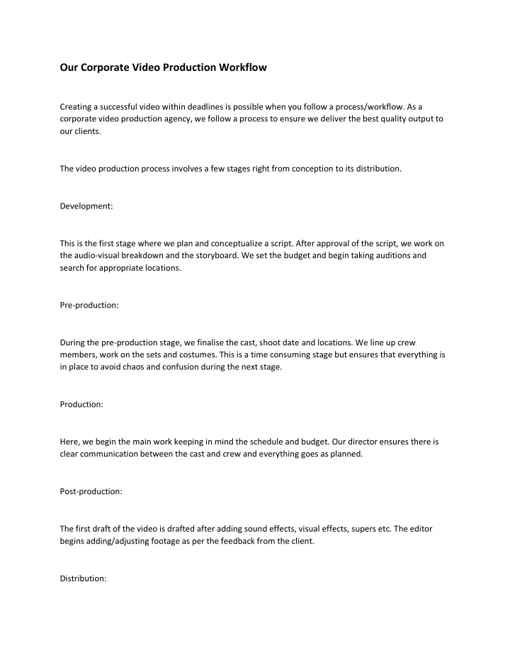 our corporate video production workflow