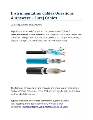 Instrumentation Cables Questions & Answers – Suraj Cables