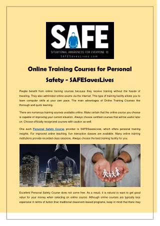 Online Training Courses for Personal Safety - SAFESavesLives