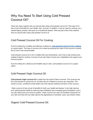 Why You Need To Start Using Cold Pressed Coconut Oil