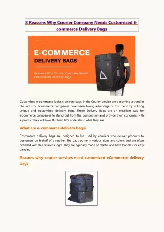 8 Reasons Why Courier Company Needs Customized E-commerce Delivery Bags