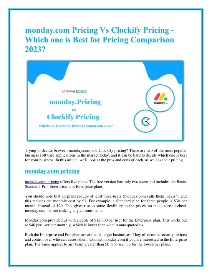 monday com pricing vs clockify pricing which