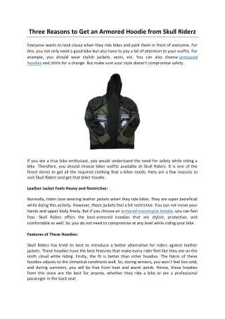 Three Reasons to Get an Armored Hoodie from Skull Riderz