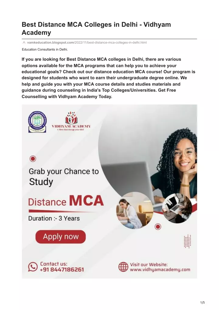 best distance mca colleges in delhi vidhyam