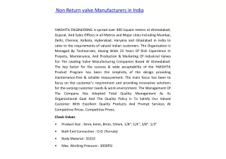 Non Return valve Manufacturers in India
