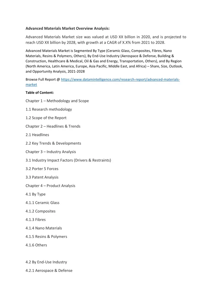 advanced materials market overview analysis