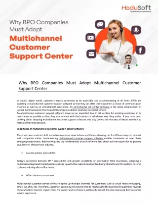 Why BPO Companies Must Adopt Multichannel Customer Support Center