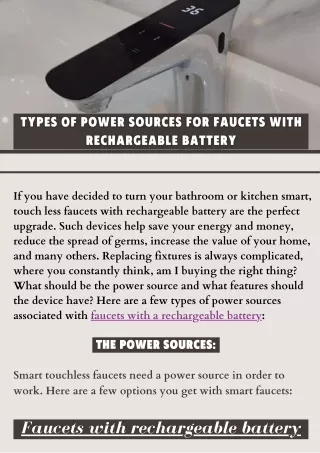 Types of Power Sources for Faucets with Rechargeable Battery