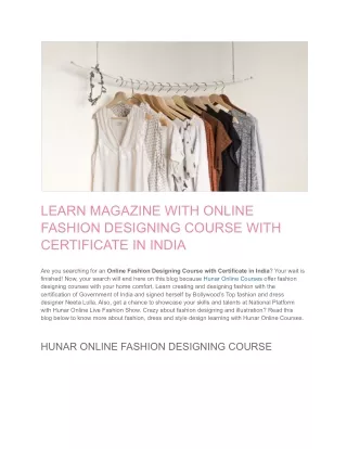 LEARN MAGAZINE WITH ONLINE FASHION DESIGNING COURSE WITH CERTIFICATE IN INDIA
