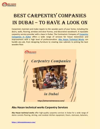 Best Carpentry Companies in Dubai – To Have A Look On