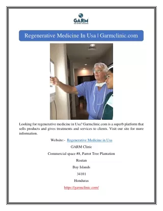 Regenerative Medicine In Usa | Garmclinic.com