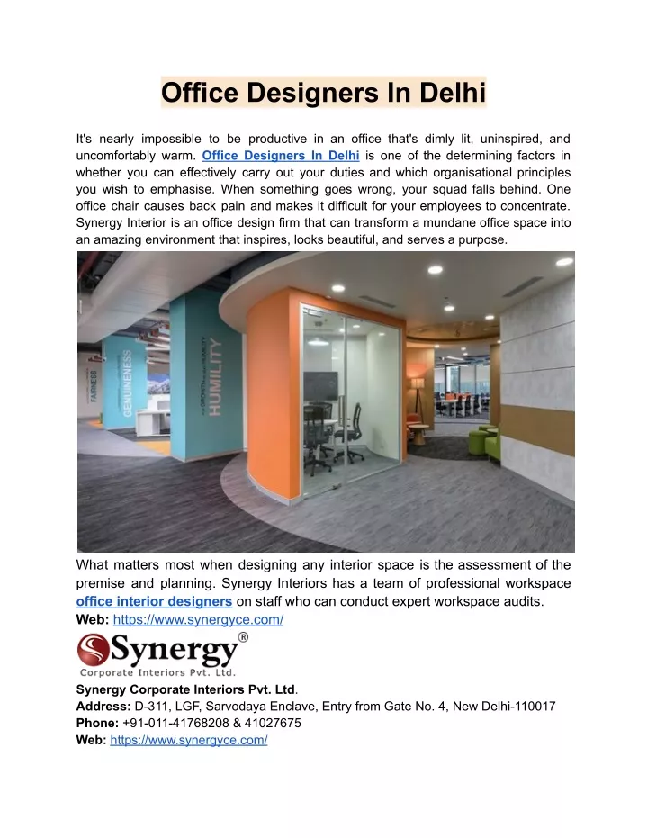 PPT - Best Office Designers In Delhi- Synergy PowerPoint Presentation ...