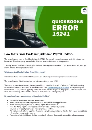 Latest methods to Fix QuickBooks Error 15241