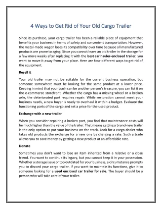 4 Ways to Get Rid of Your Old Cargo Trailer