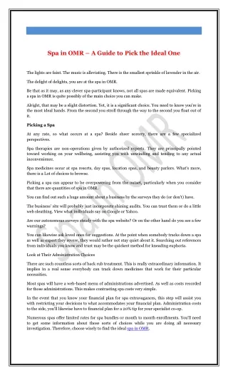 spa in omr a guide to pick the ideal one