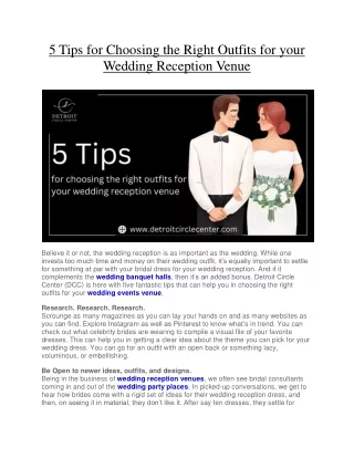 5 Tips for Choosing the Right Outfits for your Wedding Reception Venue