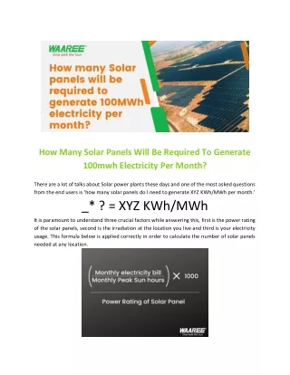 How Many Solar Panels Will Be Required To Generate 100mwh Electricity Per Month