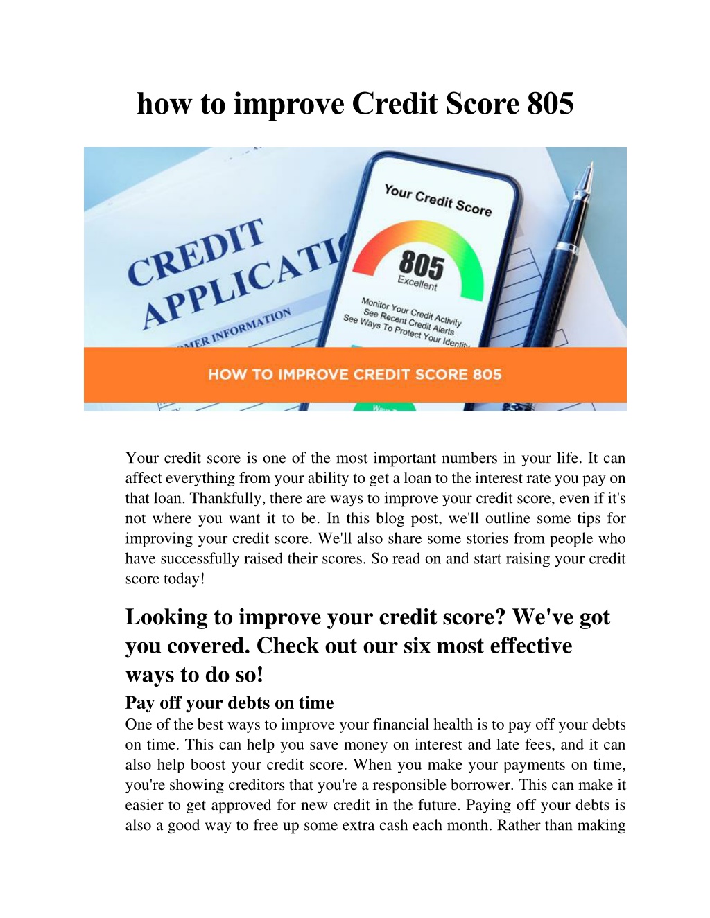 PPT - how to improve Credit Score 805 PowerPoint Presentation, free ...