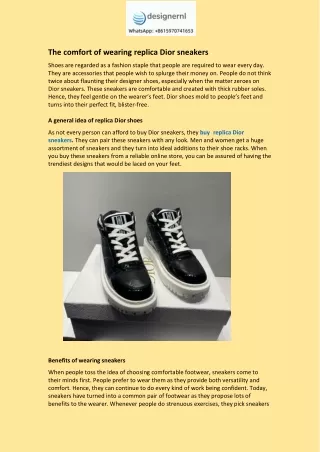 The comfort of wearing replica Dior sneakers