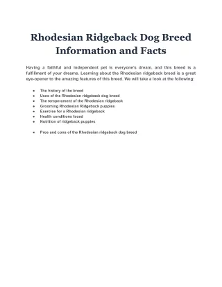 rhodesian ridgeback dog breed information
