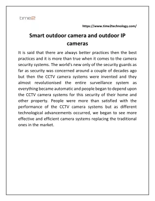Smart outdoor camera and outdoor IP cameras