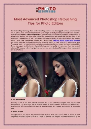 Most Advanced Photoshop Retouching tips for photo editors