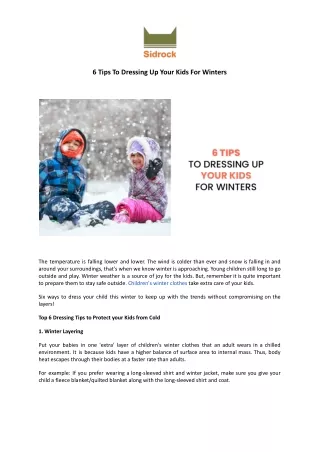 6 Tips To Dressing Up Your Kids For Winters