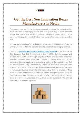 Get the Best New Innovation Boxes Manufacturers in Noida