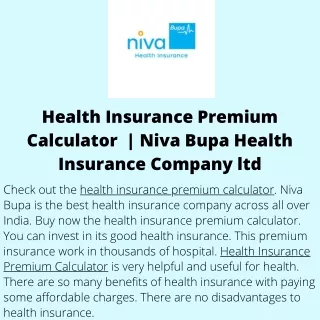 Health Insurance Premium Calculator   Niva Bupa Health Insurance Company ltd