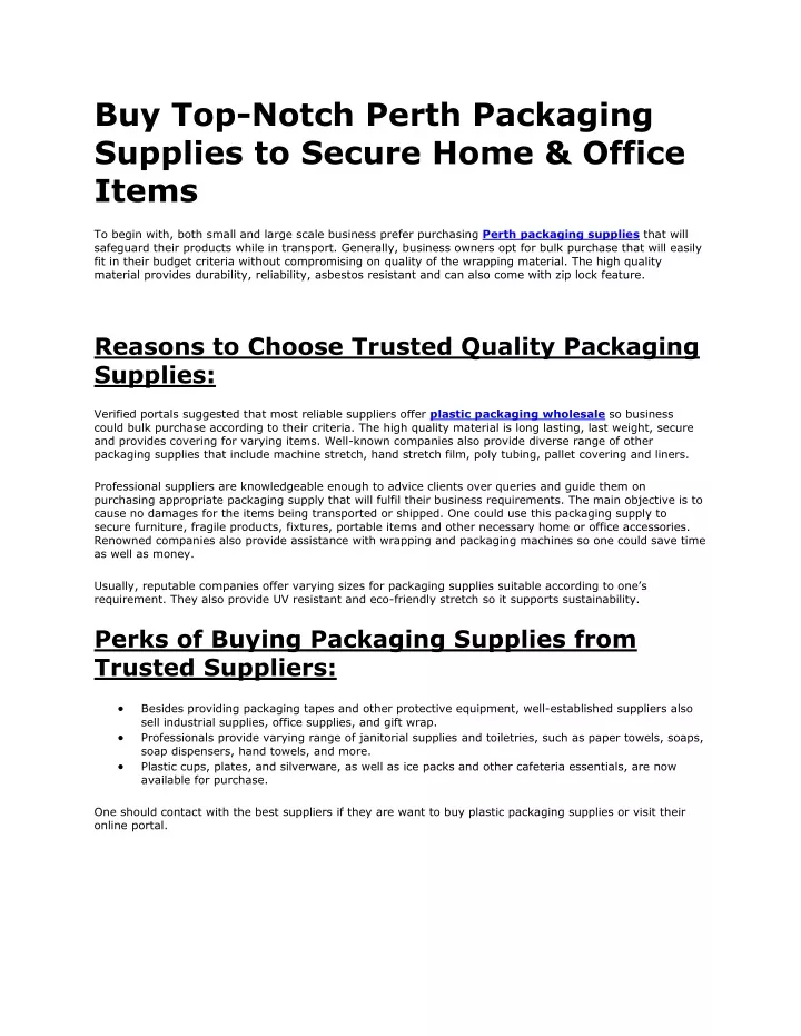 buy top notch perth packaging supplies to secure