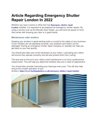 Article Regarding Emergency Shutter Repair London In 2022