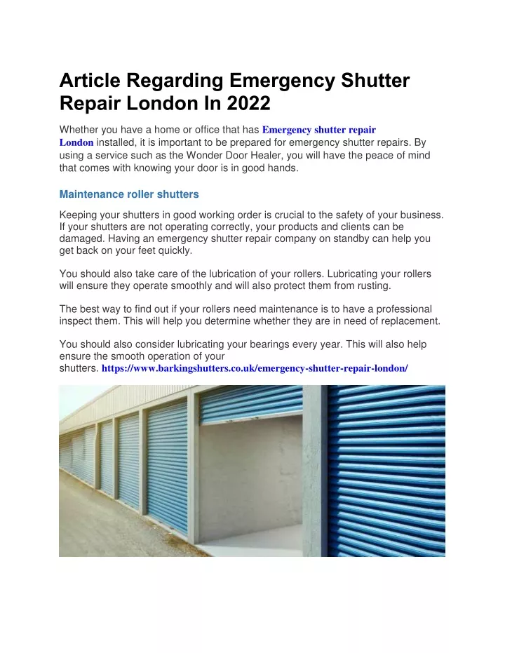 article regarding emergency shutter repair london