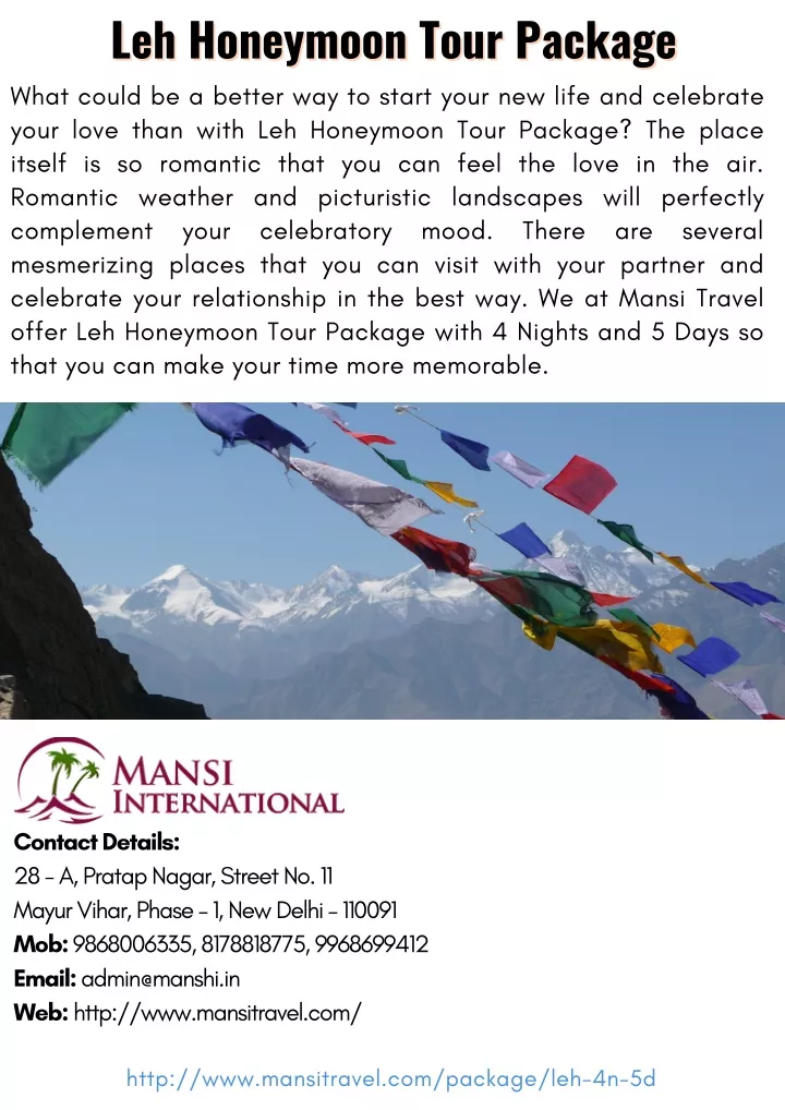 leh honeymoon tour package