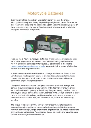 Zpower Is motorcycle battery In India