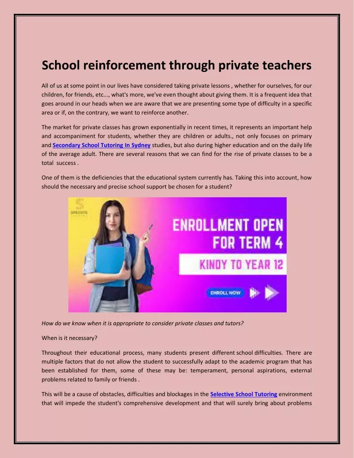 school reinforcement through private teachers