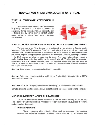 HOW CAN YOU ATTEST CANADA CERTIFICATE IN UAE