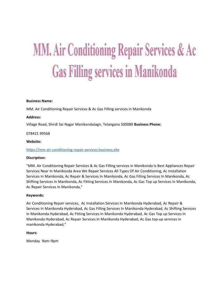 business name mm air conditioning repair services