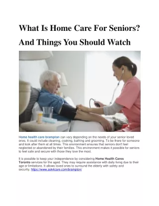 What Is Home Care For Seniors