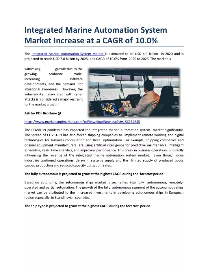 integrated marine automation system market increase at a cagr of 10 0