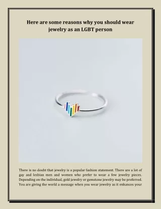 Here are Some Reasons Why You Should Wear Jewelry as an LGBT Person