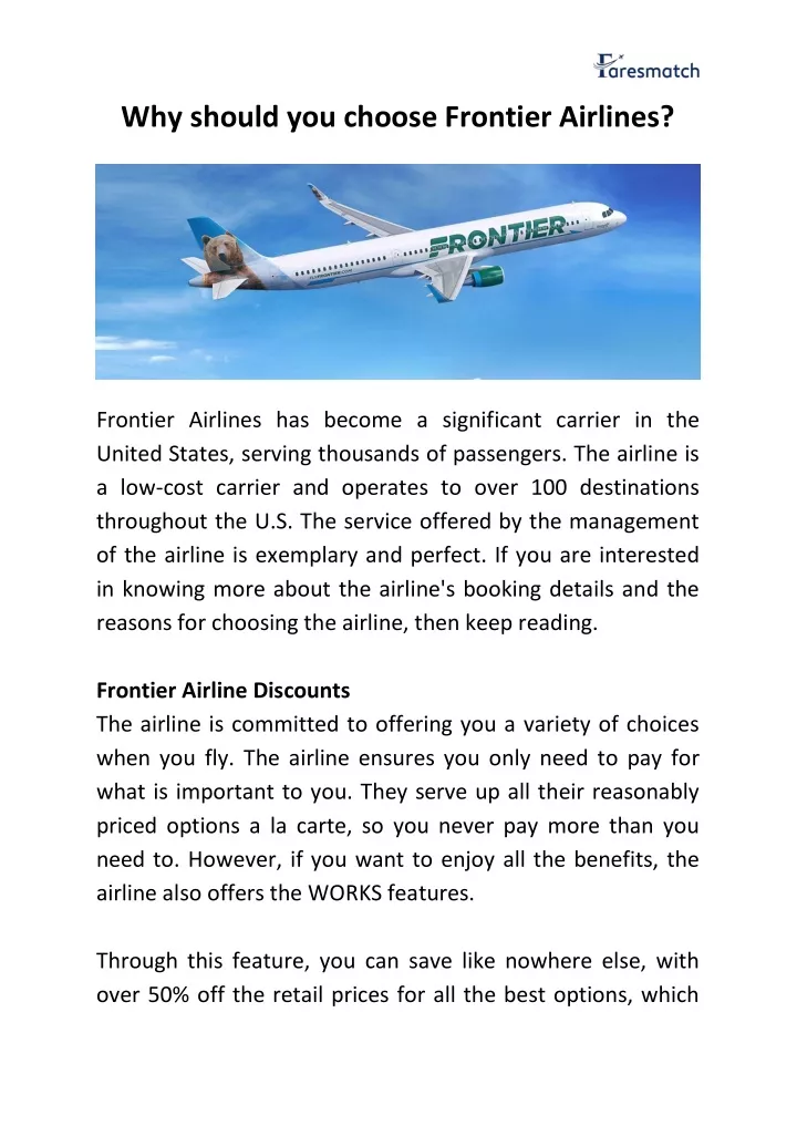 why should you choose frontier airlines