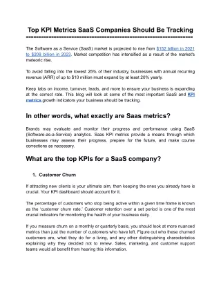 top kpi metrics saas companies should be tracking