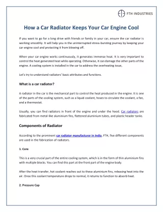 How a Car Radiator Keeps Your Car Engine Cool