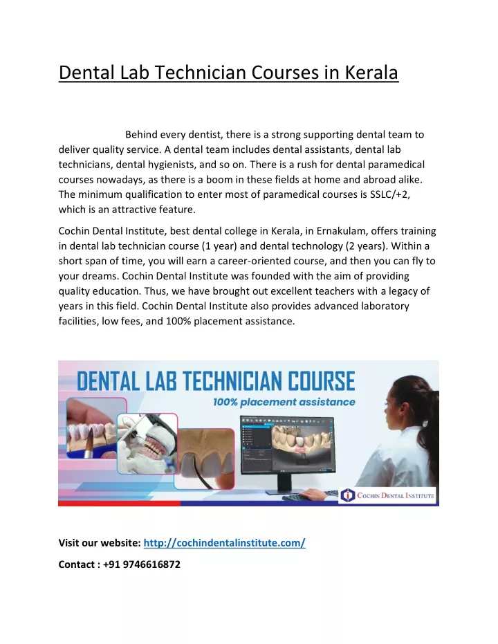 dental lab technician courses in kerala