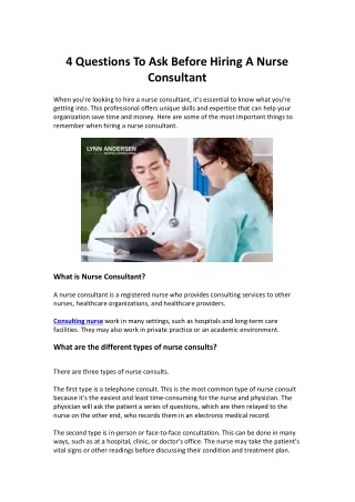 4 Questions To Ask Before Hiring A Nurse Consultant